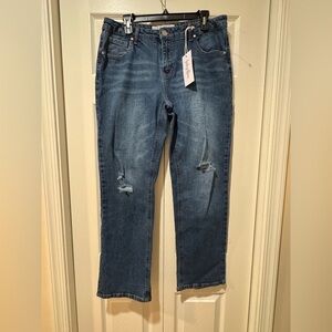 Indigo Rain mid Rise, straight leg distressed Jeans. Junior size 13. NWT